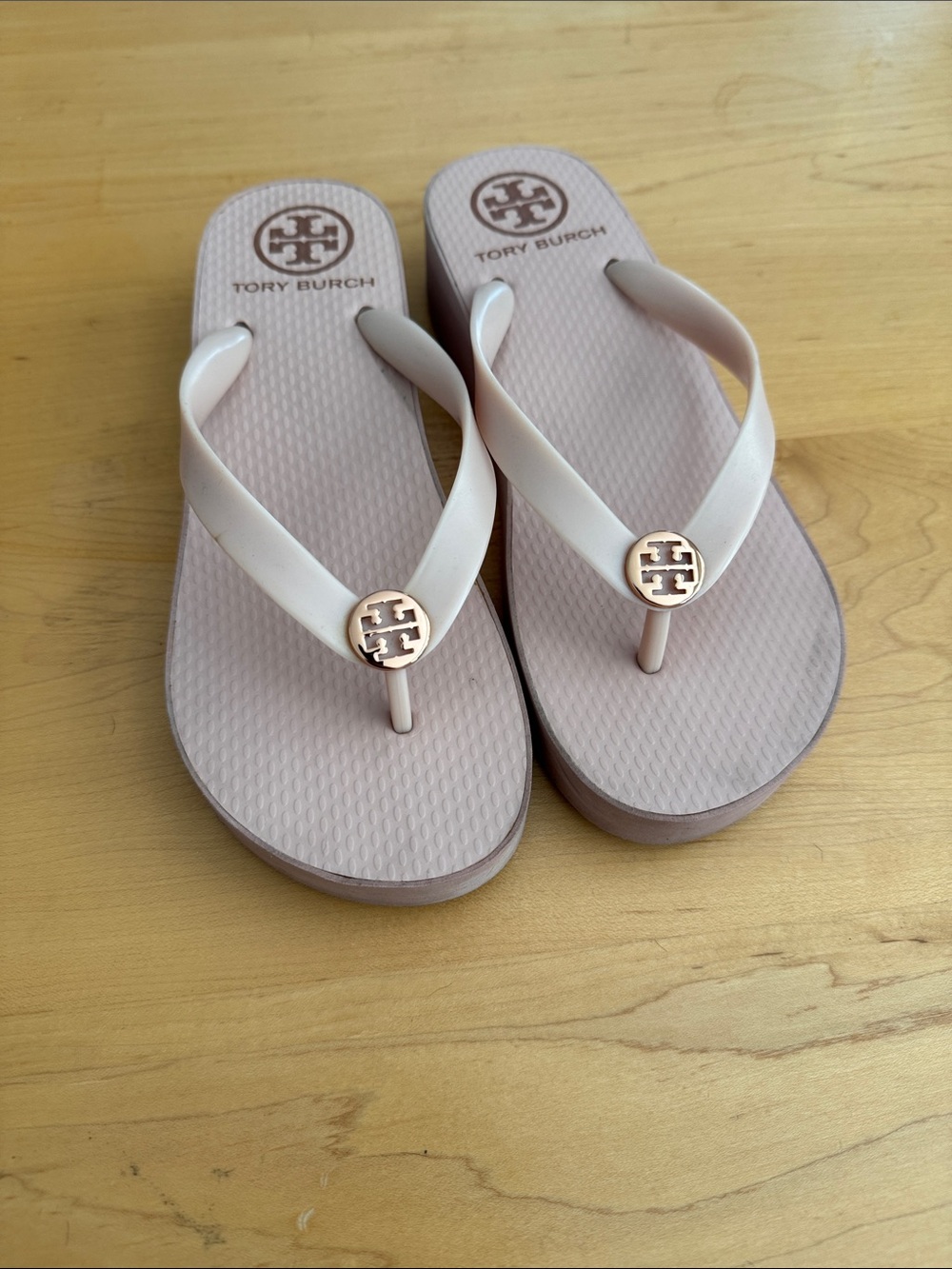 Tory Burch Pale Pink Logo Thong Sandals
